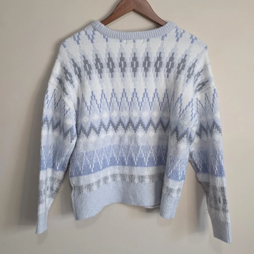 Frye Fair Isle Sweater Womens Medium Blue Geometric Super Soft Casual Transition